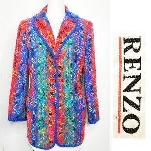 Renzo Womens Vintage Fiber Art Blazer Jacket Colorful Bright Germany